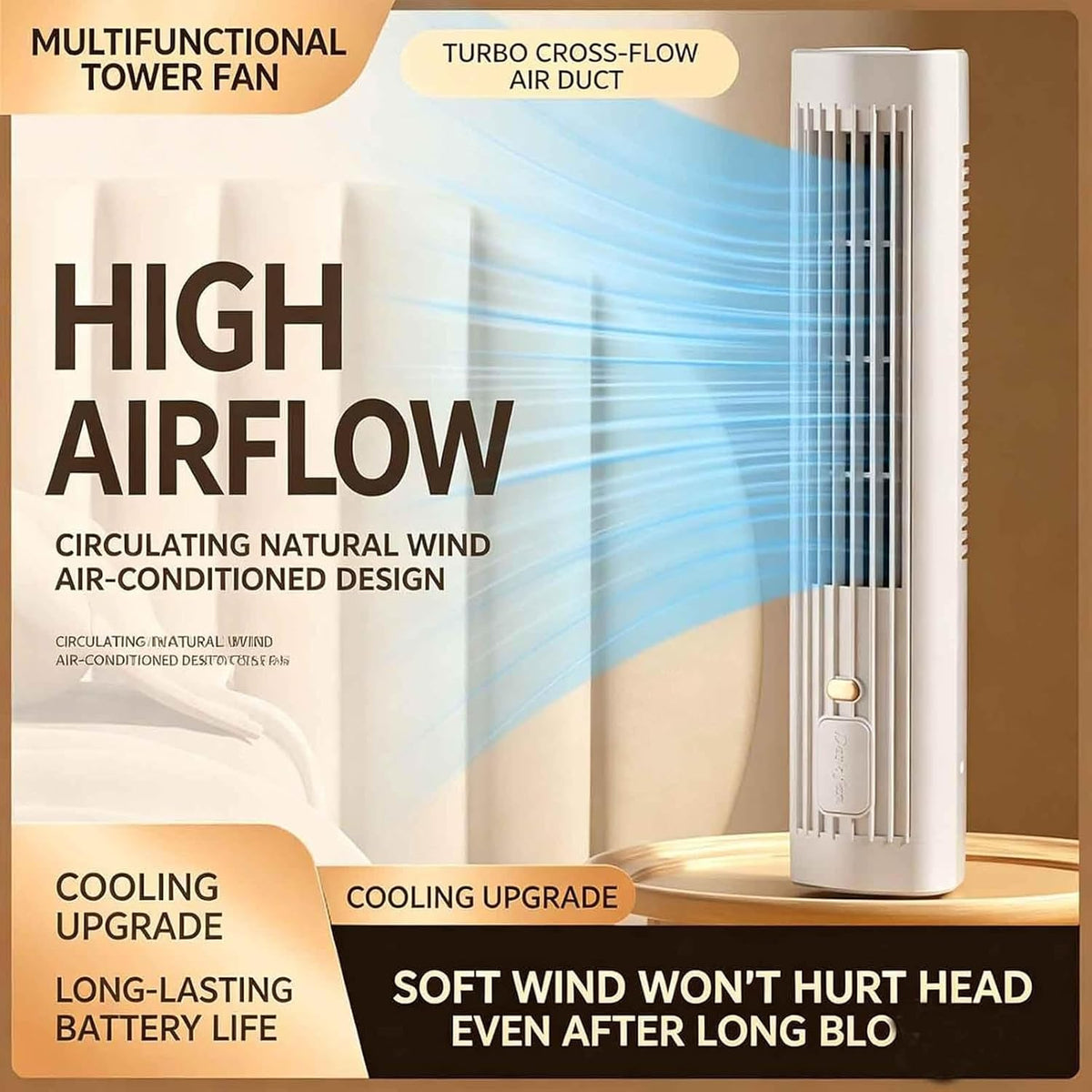 GENERIC Ventilateur De Bureau Portable Sans Pales à 3 Vitesses Pour Bureau, Chambre, Extérieur, Utilisation Horizontale Ou Verticale
