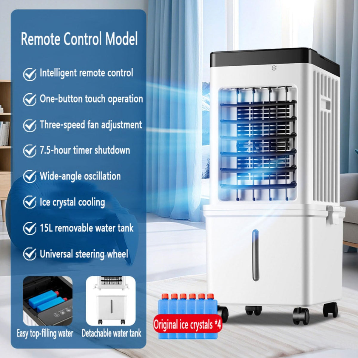 GENERIC Refroidisseur D'air Portable à évaporation Avec Oscillation à 90°, 4 Blocs De Glace, Télécommande, 3 Modes, 3 Vitesses Et Minuterie De 7,5 H Pour La Maison Et Le Bureau