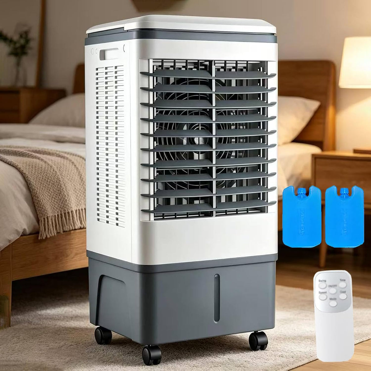 GENERIC Refroidisseur D'air Portable à évaporation De 2100 CFM, Avec Télécommande, Réservoir D'eau De 37 Litres, 3 Vitesses, 2 Blocs De Glace, Minuterie De 7,5 H, Oscillation Pour Intérieur Et Extérieur
