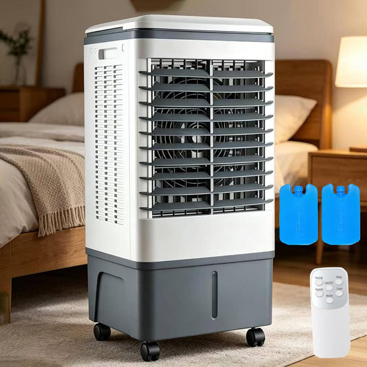 GENERIC Refroidisseur D'air Portable à évaporation De 2100 CFM, Avec Télécommande, Réservoir D'eau De 37 Litres, 3 Vitesses, 2 Blocs De Glace, Minuterie De 7,5 H, Oscillation Pour Intérieur Et Extérieur