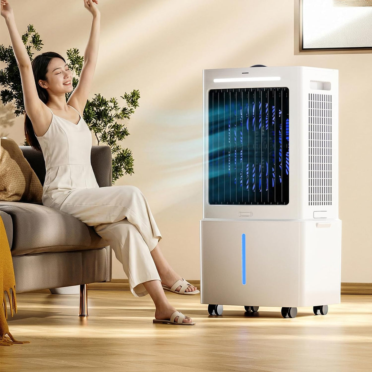 GENERIC Grand Réservoir 25L Pour Refroidisseur D'Air, Ventilateur Humidificateur Sans Évacuation Avec Oscillation 90°, 3 Vitesses, Minuterie 12H Et Débit 800 M³/h Pour Maison Et Bureau