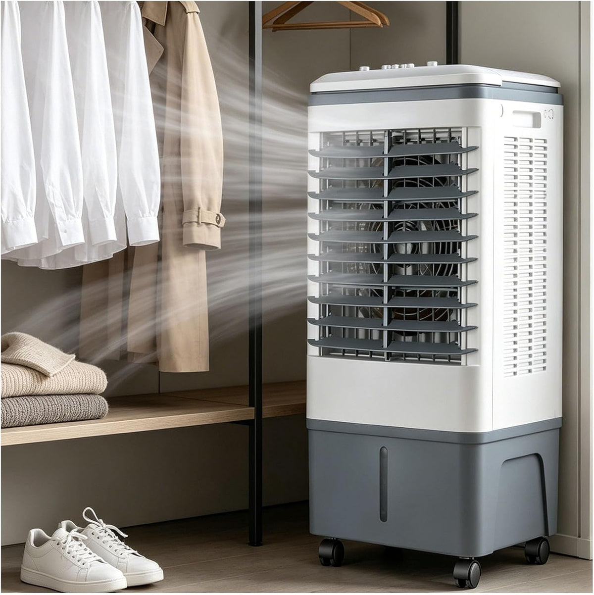 GENERIC Ventilateur Refroidisseur D'air Portable 3 En 1, Réservoir 20 L, Oscillation 120°, 4 Roues, 3 Réglages De Vitesse, Rideau D'eau, Sans Tuyau, 80 W, Comprend 2 Blocs De Glace, For Atelier