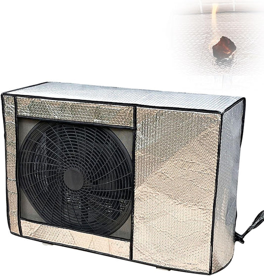  Housse Climatiseur Extérieur, Cache Clim Protection Caisson Anti Bruit Pompe à Chaleur, Isolation Thermique, Imperméable, Film Aluminium Épais(84 * 59 * 32cm)