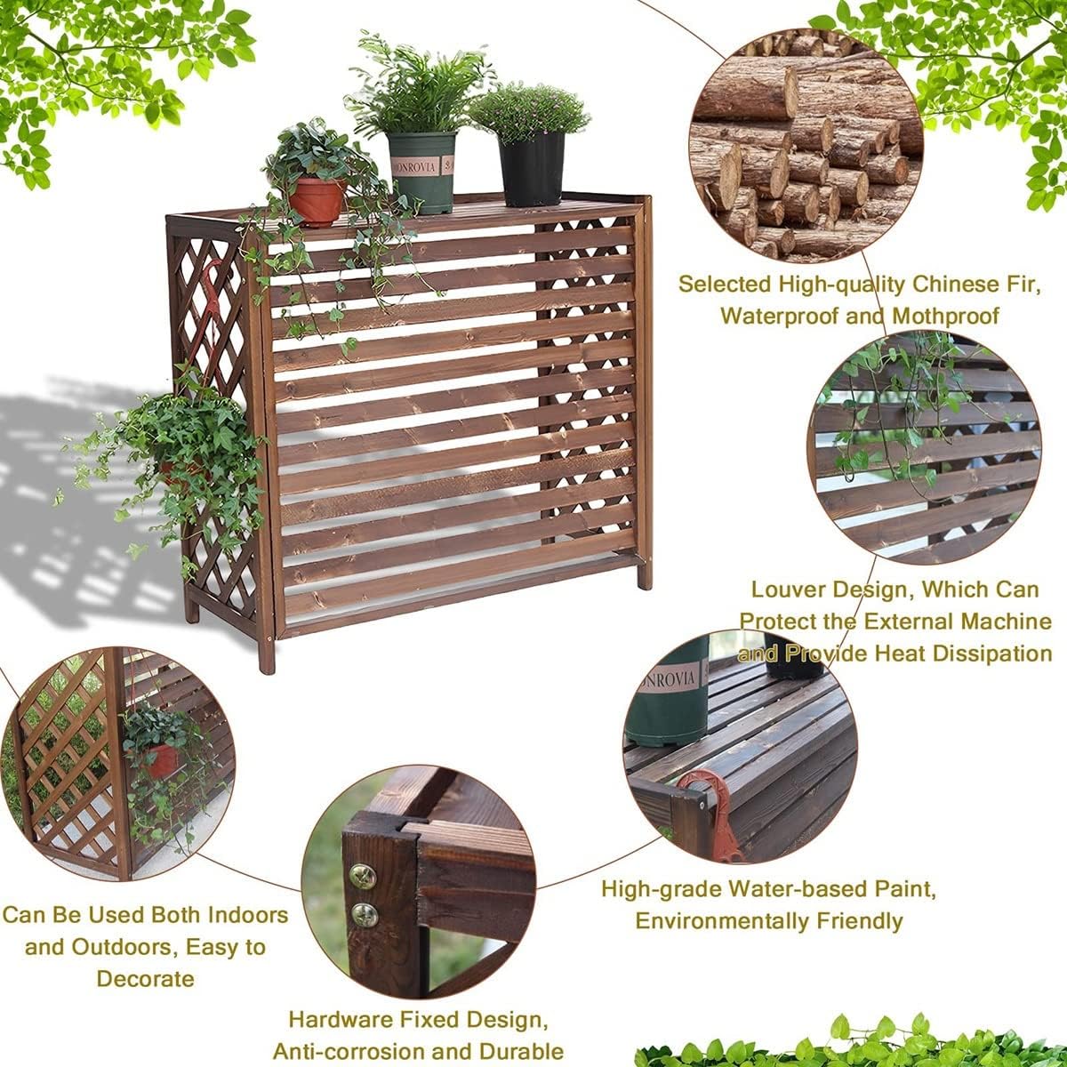  Housse De Protection Pour Climatiseur D'extérieur En Bois Massif, Support De Fleurs Pour Balcon En Bois, étagère De Rangement épaisse