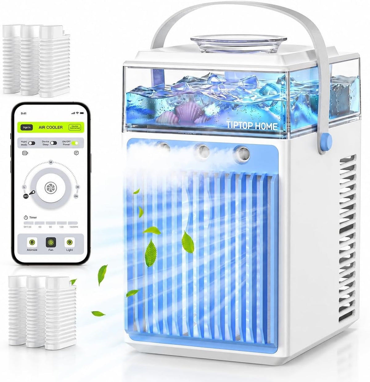  Climatiseurs Portables, Mini Climatiseur 5 En 1 Avec Ventilateur AC à 3 Vitesses & 3 Modes De Pulvérisation & Contrôle Par Application & Minuteries, Refroidisseur D'air évaporatif Silencieux à