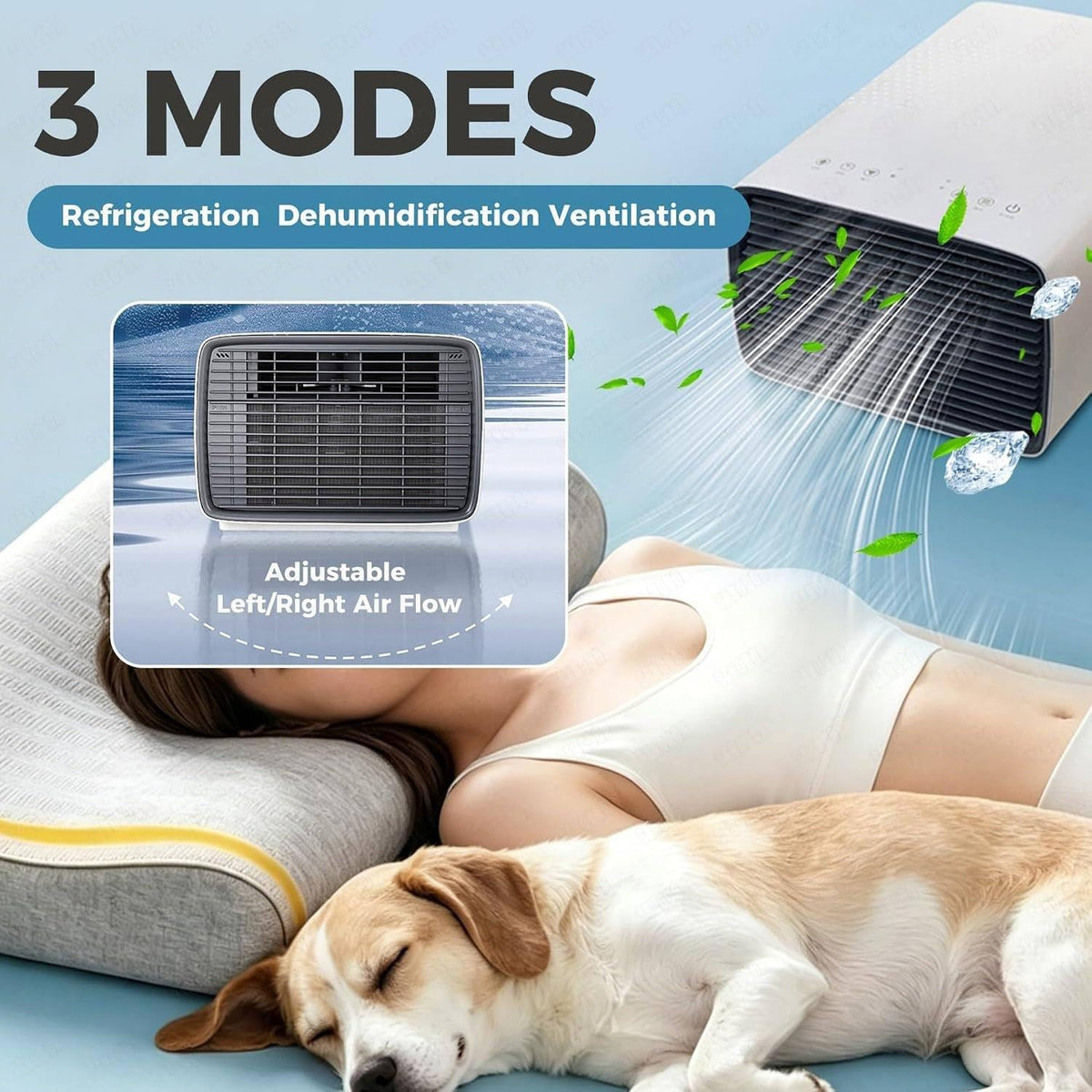  Climatiseur Mobile 2700 BTU, 280 W Basse Consommation | Vrai Compresseur Sans Eau Ni Glace, Refroidissement Rapide, Bruit 45 DB Et Format Compact Pour Dortoir, Bureau Et Caravane