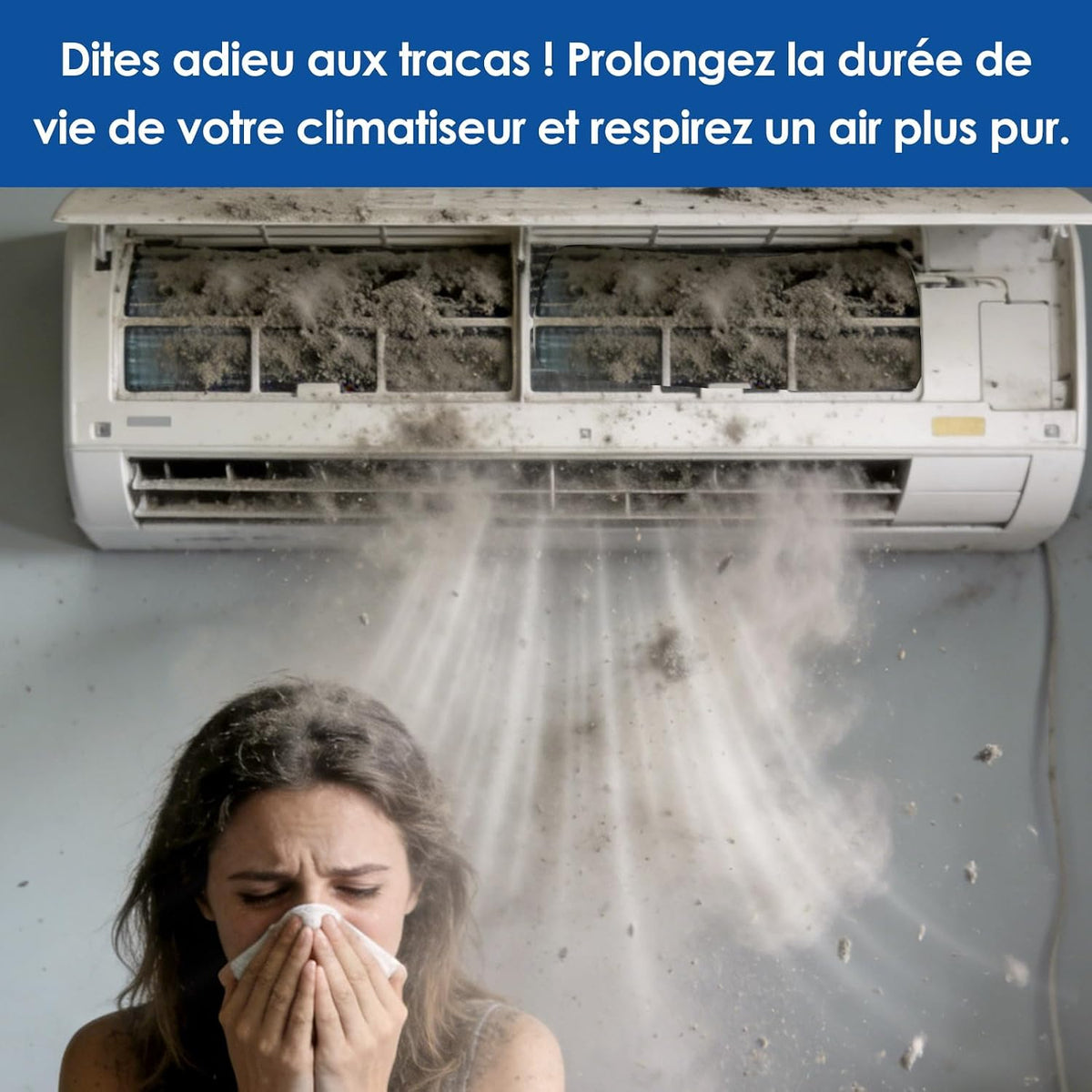  Kit Entretien Climatisation, Kit De Nettoyage Climatisation Split Pour Climatiseur, Bache Nettoyage Clim Avec Parois Latérales Renforcées (Bleu Et Blanc Transparent, Type C)