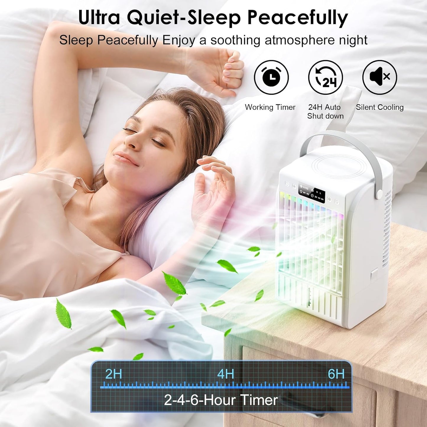  Climatiseur Portable, Refroidisseur D'air Portable De 1500 Ml, 4 Vitesses De Vent Et 2 Modes De Pulvérisation, Ventilateur De Refroidissement Personnel Avec Minuterie De 2 à 6 Heures Et Veilleuse 7