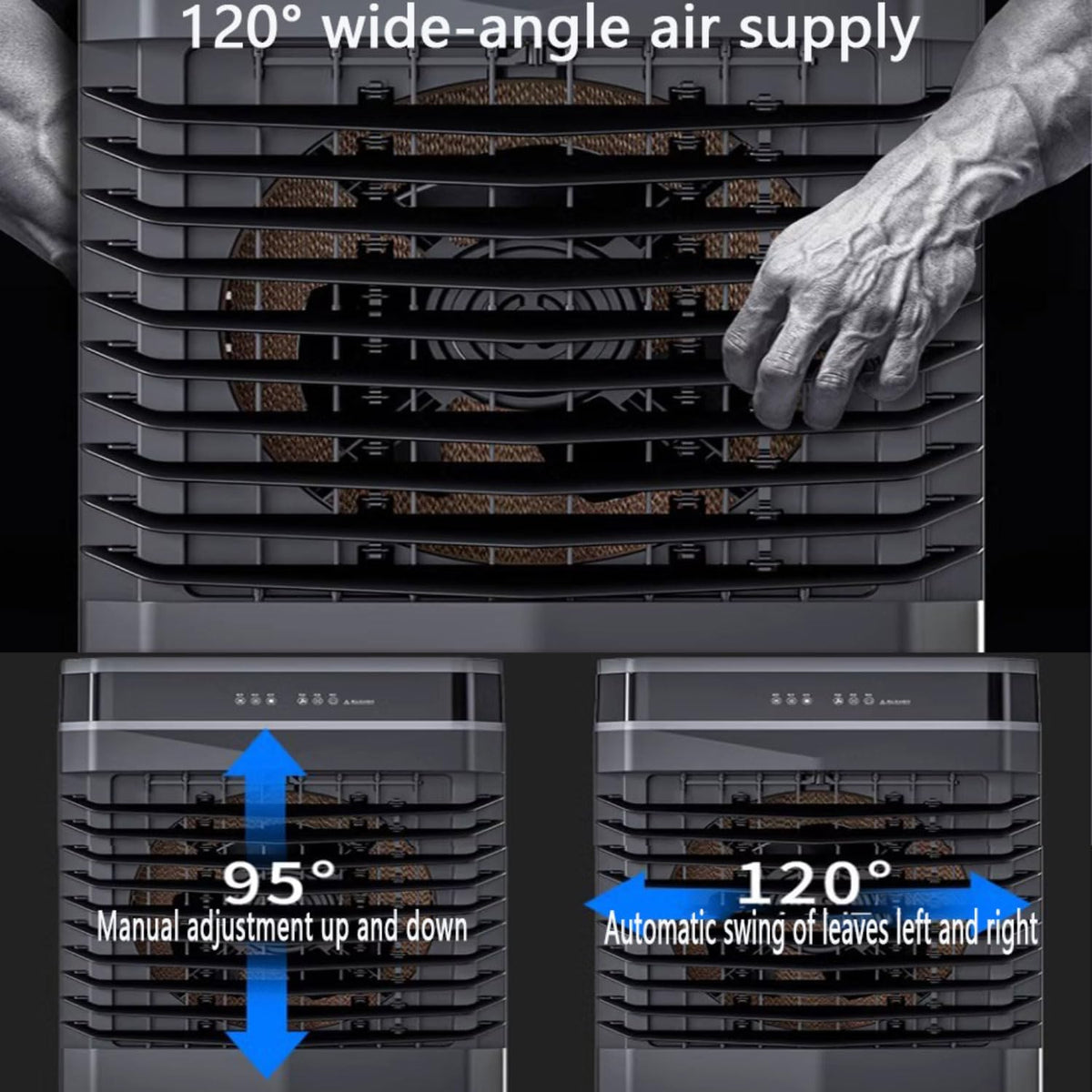 GENERIC Refroidisseur D'air évaporatif Portable Avec Télécommande, 3 Vitesses Et Modes, 12H Minuterie, 4 Packs De Glace, Oscillation à 120 °, Ventilateur De Refroidissement Silencieux Pour Le Garage De Maison