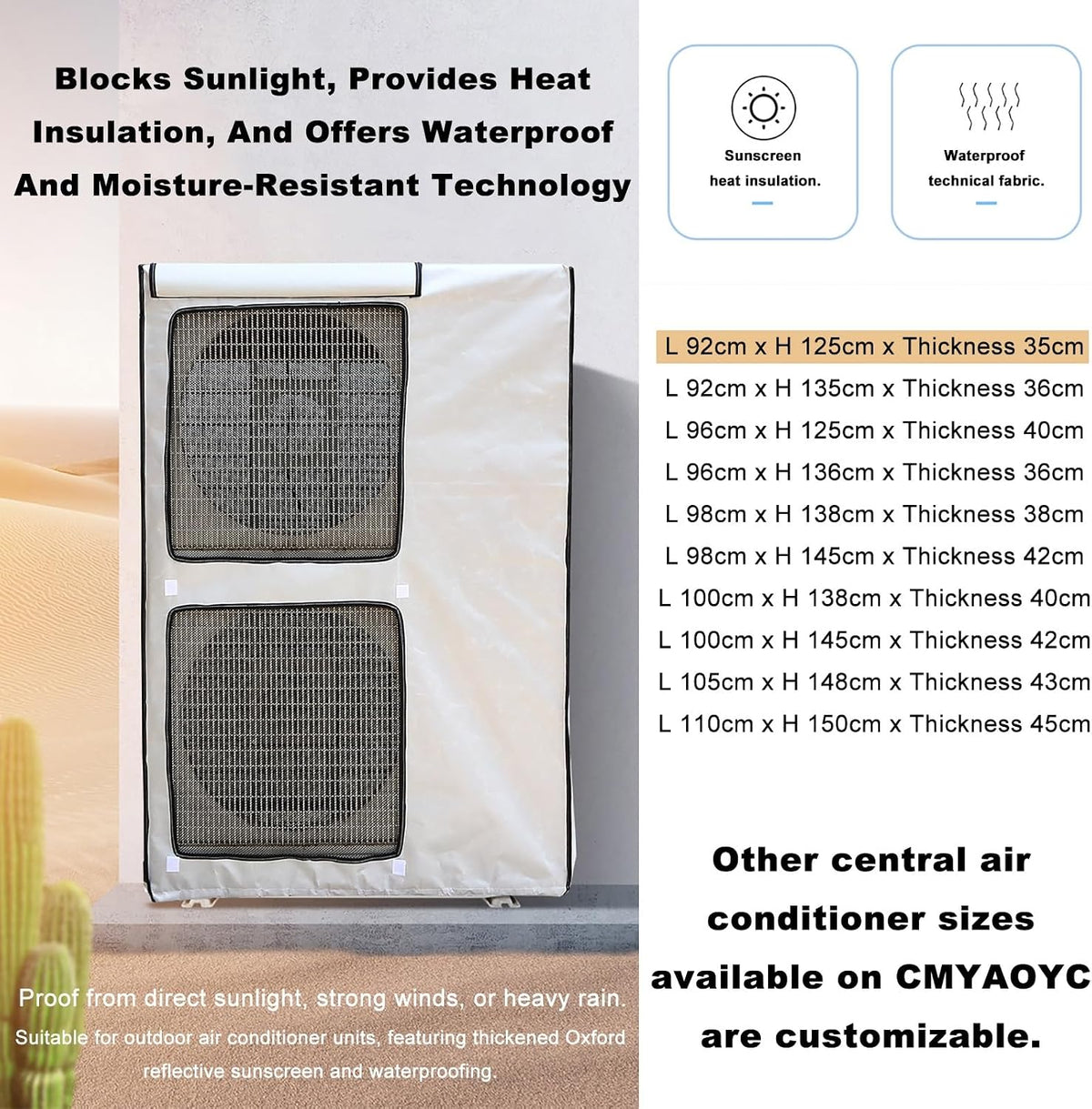  Cache Climatiseur Exterieur Housse De Protection Pour Climatiseur Central Extérieur, Double Couche Épaisse Fenêtre, Caisson Anti Bruit Pompe à Chaleur, Toutes Saisons(White,L 100cm X H 145cm X D 42cm)