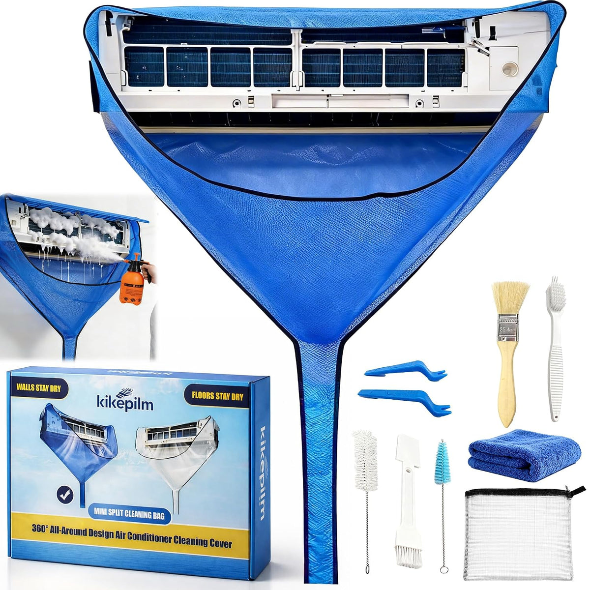  Kit Nettoyage Climatisation Split, Kit Entretien Climatisation Pour Nettoyage De Climatiseur Et Nettoyage Climatisation Maison, Bache Nettoyage Clim, Bleu Grand