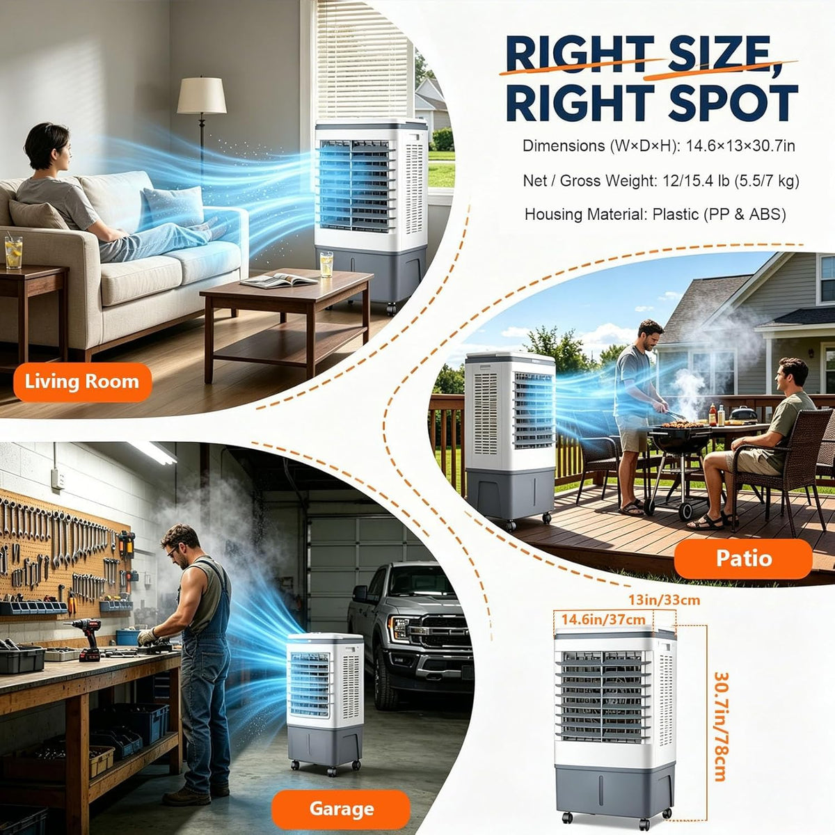 GENERIC Refroidisseur D'air Et Ventilateur Portables, Roulettes Roulantes à 360°, Oscillation à 120°, Réservoir De 20 L, 3 Vitesses, Refroidissement De 1177 CFM, Idéal For Appartement Et Bureau