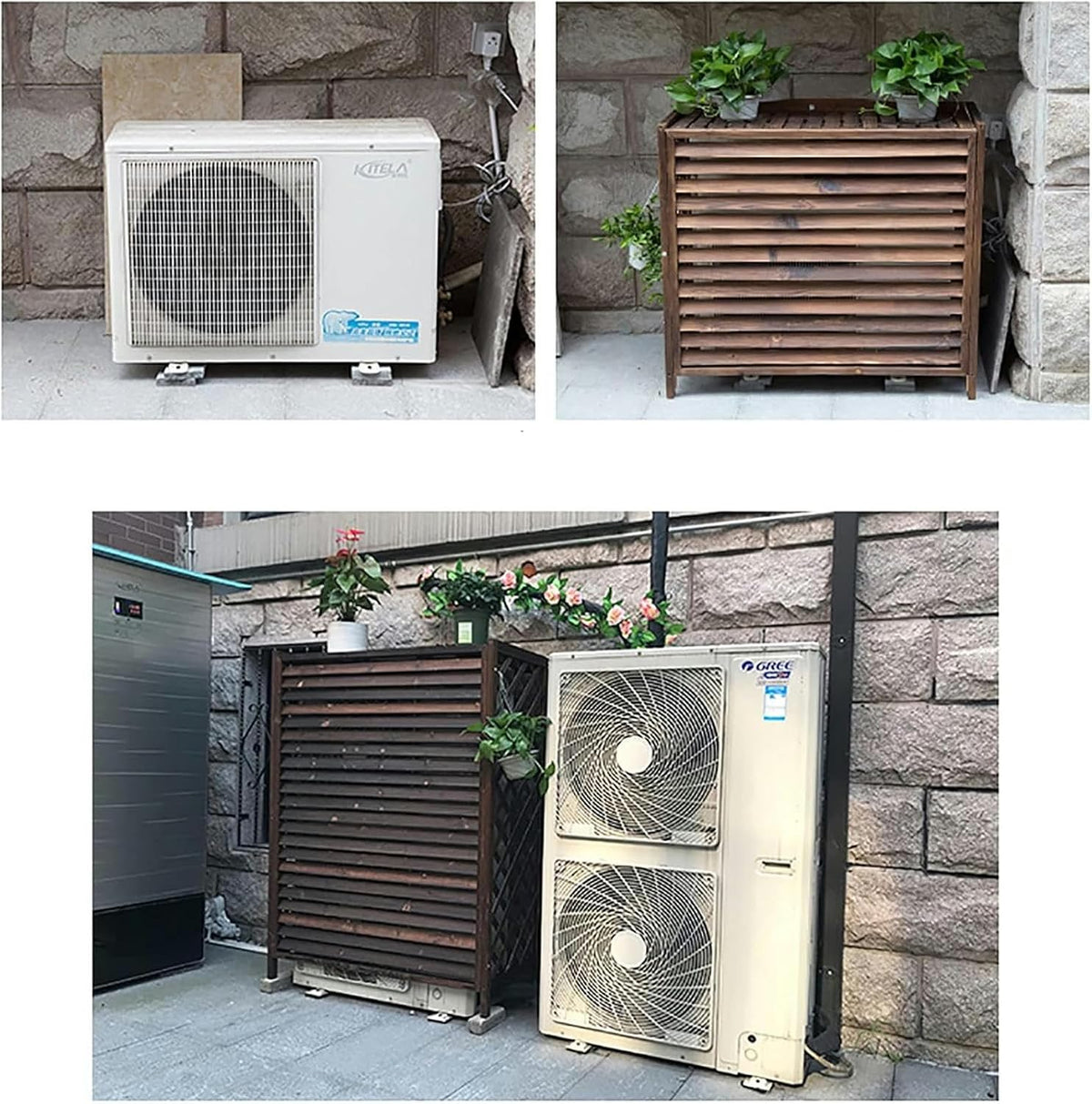 GENERIC Housse De Climatiseur D'extérieur En Bois Et Support De Fleurs à Persiennes En Bois Massif élégant Protecteur De Climatiseur Cache-radiateur à Vapeur Support D'affichage Multifonction
