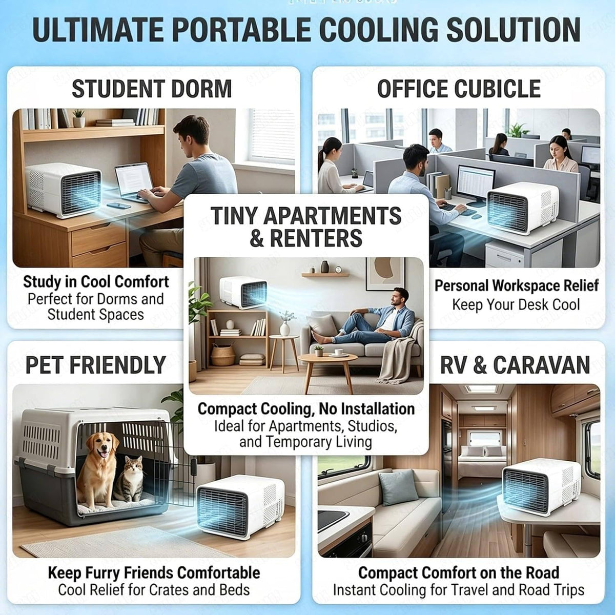  Climatiseur Mobile 2700 BTU, 280 W Basse Consommation | Vrai Compresseur Sans Eau Ni Glace, Refroidissement Rapide, Bruit 45 DB Et Format Compact Pour Dortoir, Bureau Et Caravane