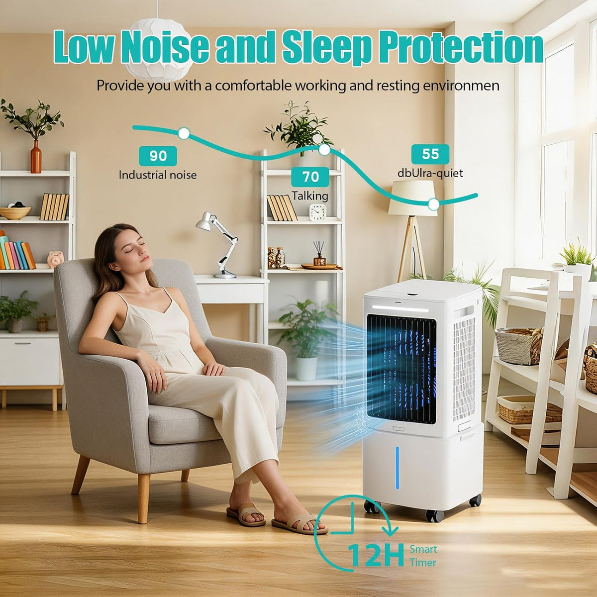 GENERIC Grand Réservoir 25L Pour Refroidisseur D'Air, Ventilateur Humidificateur Sans Évacuation Avec Oscillation 90°, 3 Vitesses, Minuterie 12H Et Débit 800 M³/h Pour Maison Et Bureau