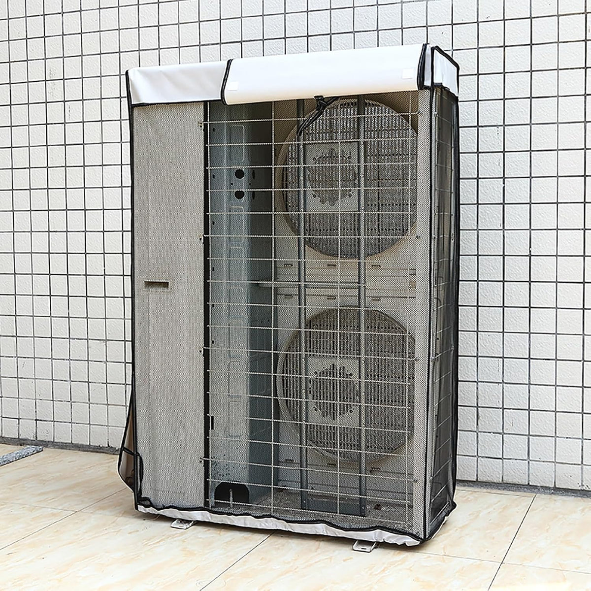  Cache Climatiseur Exterieur Housse De Protection Pour Climatiseur Central Extérieur, Double Couche Épaisse Fenêtre, Caisson Anti Bruit Pompe à Chaleur, Toutes Saisons(White,L 100cm X H 145cm X D 42cm)