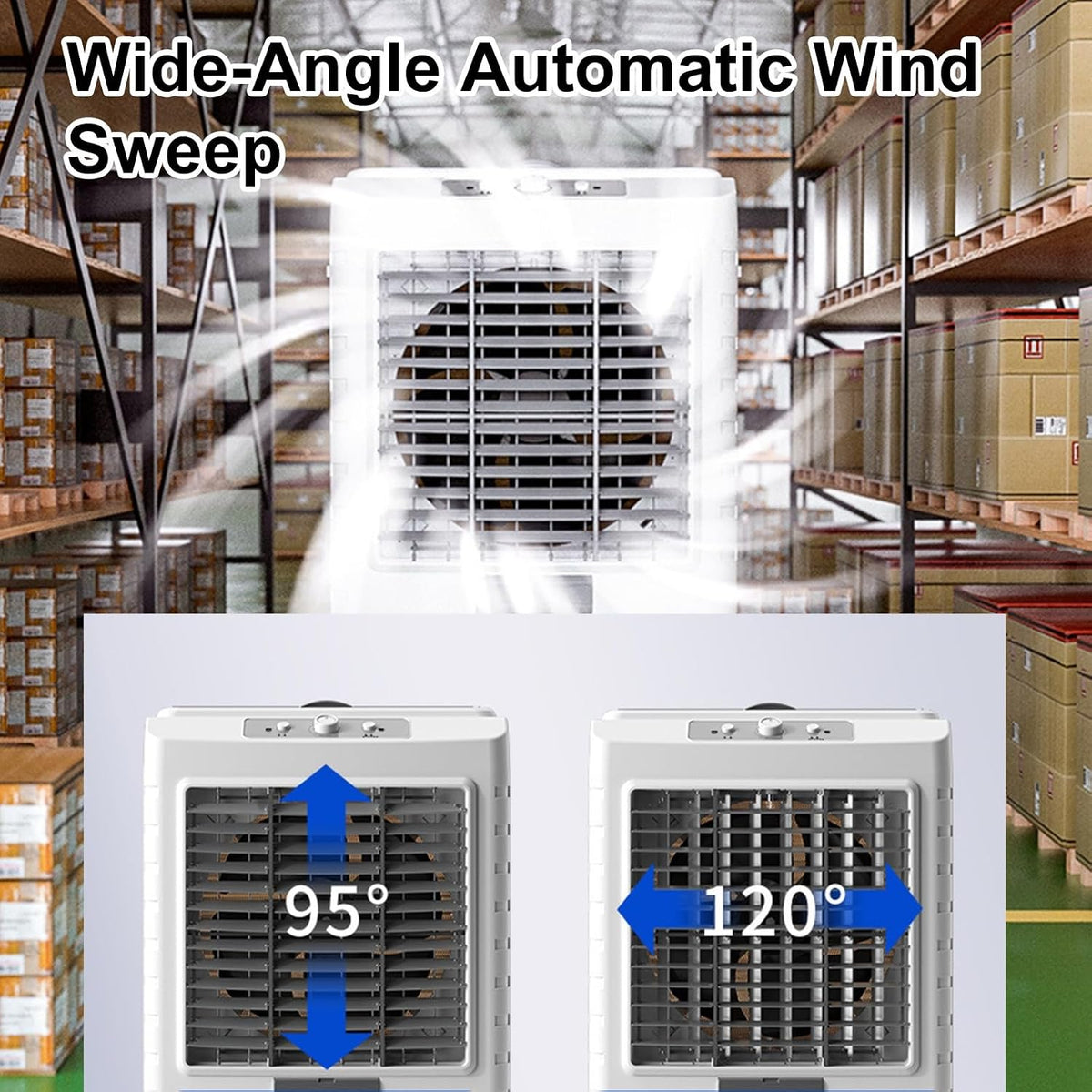 GENERIC Refroidisseur Par évaporation Portable, Ventilateur Oscillant 120°, 3 Vitesses, Grand Réservoir D'eau, Blocs De Glace Inclus Pour La Maison, La Terrasse, Le Garage, Le Refroidissement Extérieur