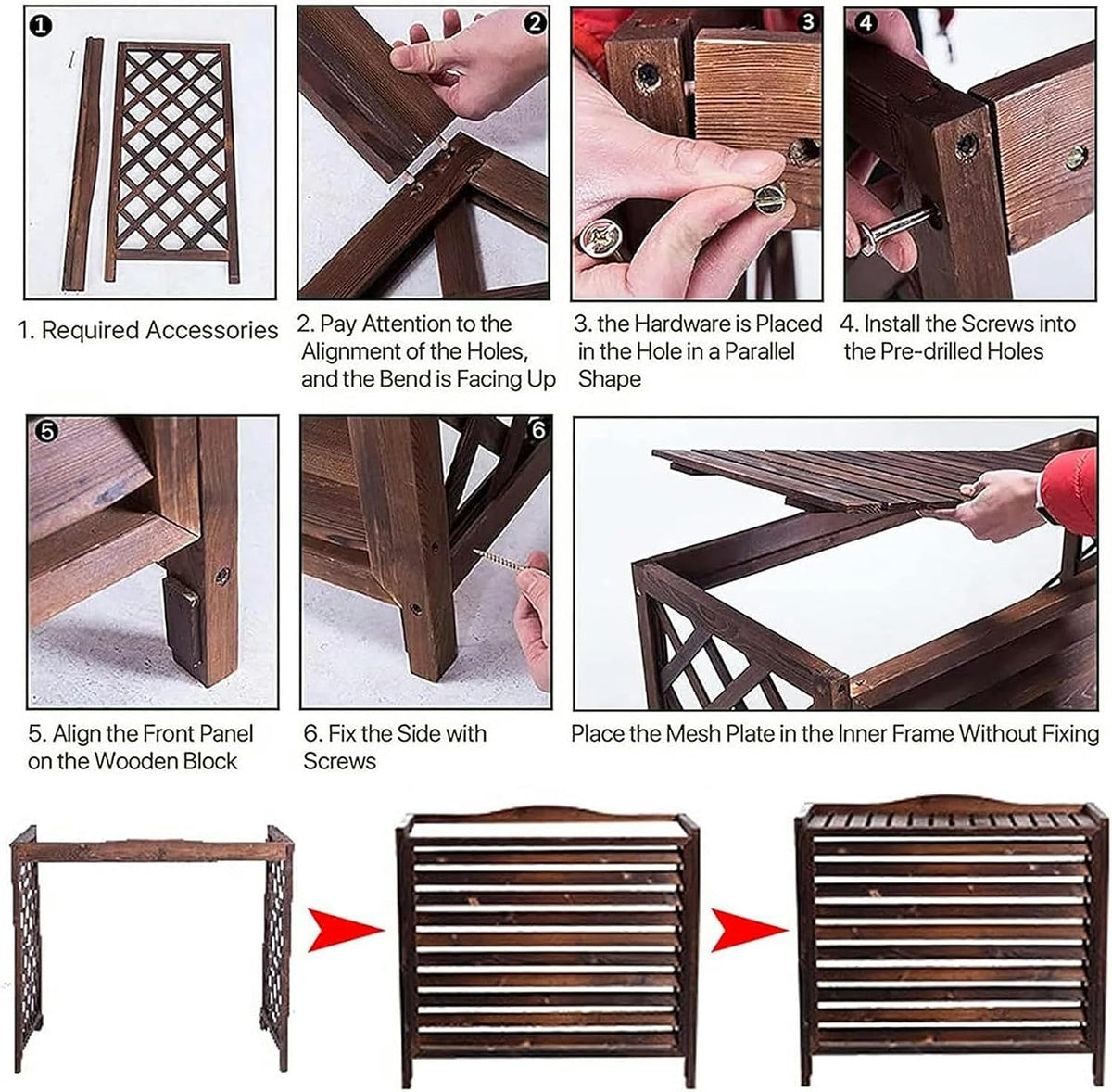 GENERIC Housse De Climatiseur D'extérieur En Bois Et Support De Fleurs à Persiennes En Bois Massif élégant Protecteur De Climatiseur Cache-radiateur à Vapeur Support D'affichage Multifonction