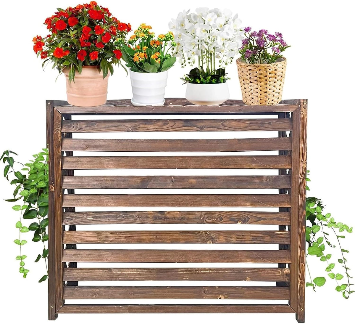  Housses De Protection En Bois Rustique Pour Climatiseur, écran De Clôture Pour Climatiseur Extérieur, Housse De Protection Pour Climatiseur Extérieur, Pour Cacher Les Poubelles