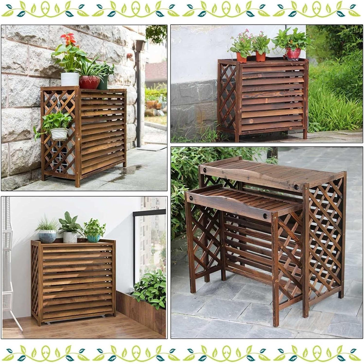 GENERIC Support De Fleurs De Balcon - Grille De Protection En Bois Pour Climatiseurs - Pompe à Chaleur - Clôture D'intimité Pour Climatiseurs