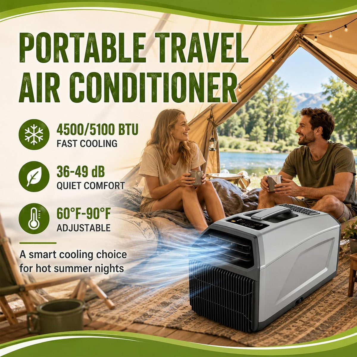  Climatiseur De Tente 2026,Unité De Climatisation Mobile Avec Double Tuyau,Refroidissement 3 En 1,Déshumidificateur Et Ventilateur, Minuterie 24 H,Auto-Évaporation,Télécommande 1500W
