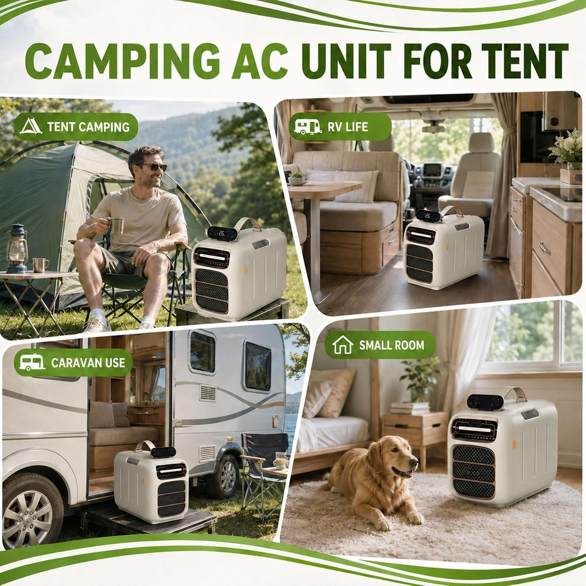  Compact 4700 BTU Portable AC, 450W Mobile Cooler Pour RVs & Tentes, Ventilateur Déshumidificateur 45dB Silencieux Avec Télécommande, Conception Auto-évaporatrice Pour Petits Espaces