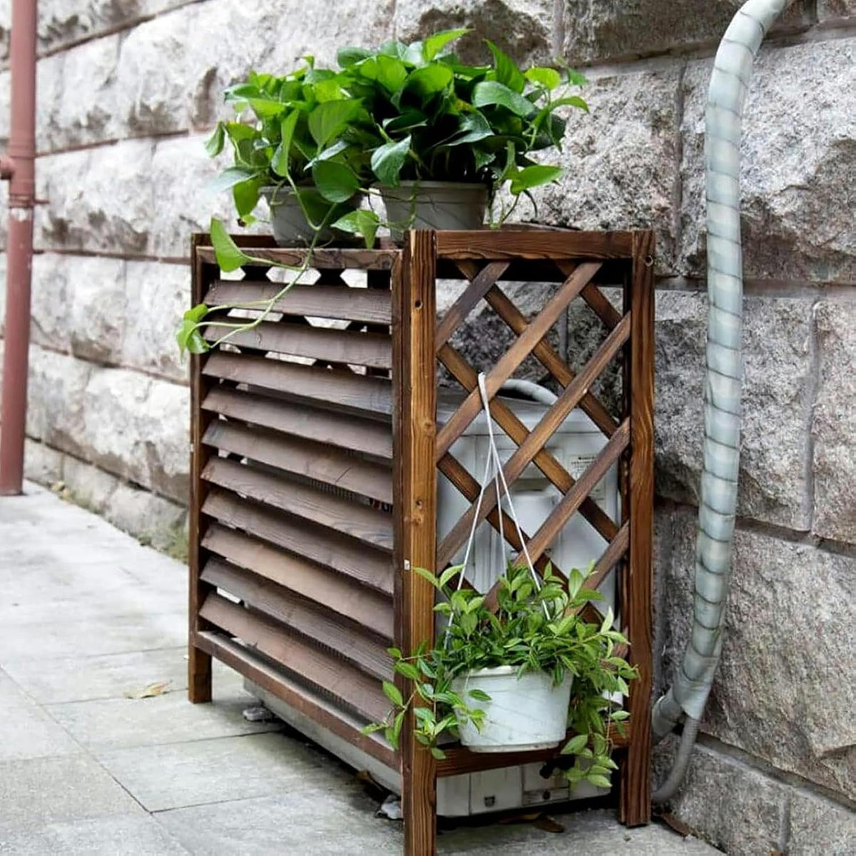 GENERIC Housse En Bois Pour Climatiseur Extérieur Et Support De Fleurs En Bois Massif Pour Unités De Climatisation, écran De Jardin Et Cache-radiateur, Solution élégante De Climatisation Extérieure