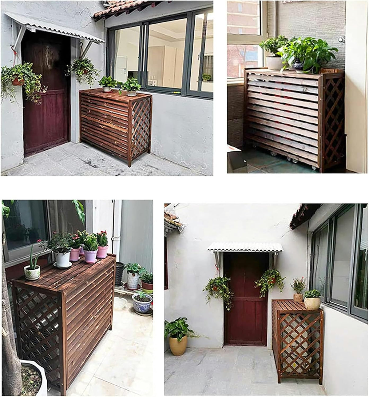 GENERIC Housse De Climatiseur D'extérieur En Bois Et Support De Fleurs à Persiennes En Bois Massif élégant Protecteur De Climatiseur Cache-radiateur à Vapeur Support D'affichage Multifonction