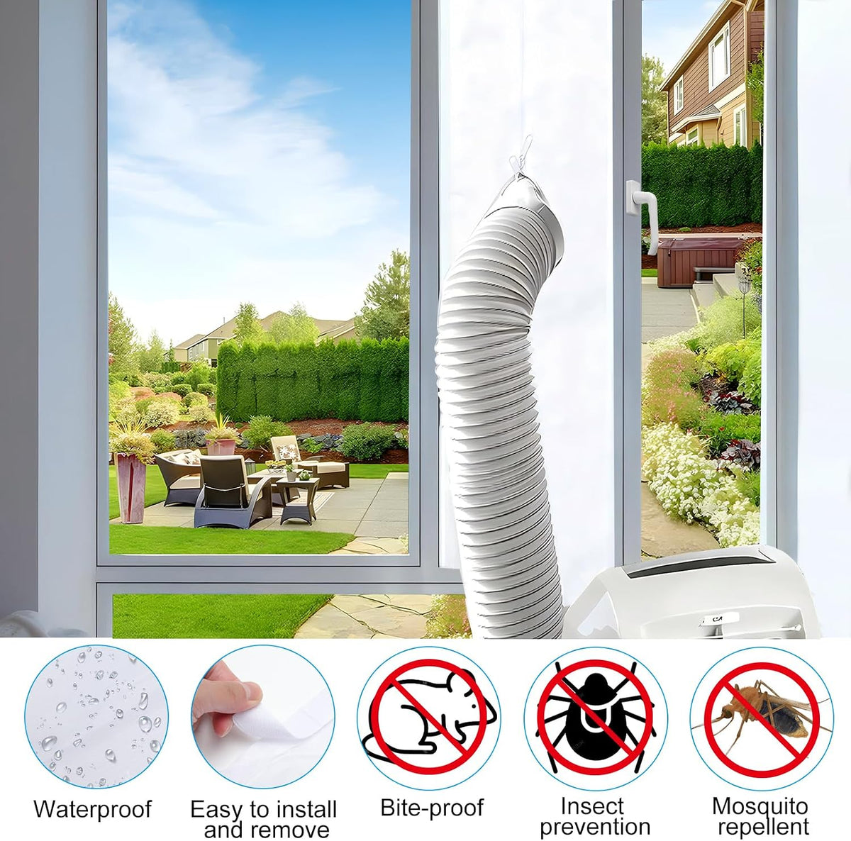  Joint De Fenêtre Pour Climatiseur Mobile, 400 Cm, Pour Climatiseur Mobile, Avec Tuyau D'évacuation Pour Climatiseurs Mobiles, Sèche-linge, Sèche-linge à évacuation (400 Cm)