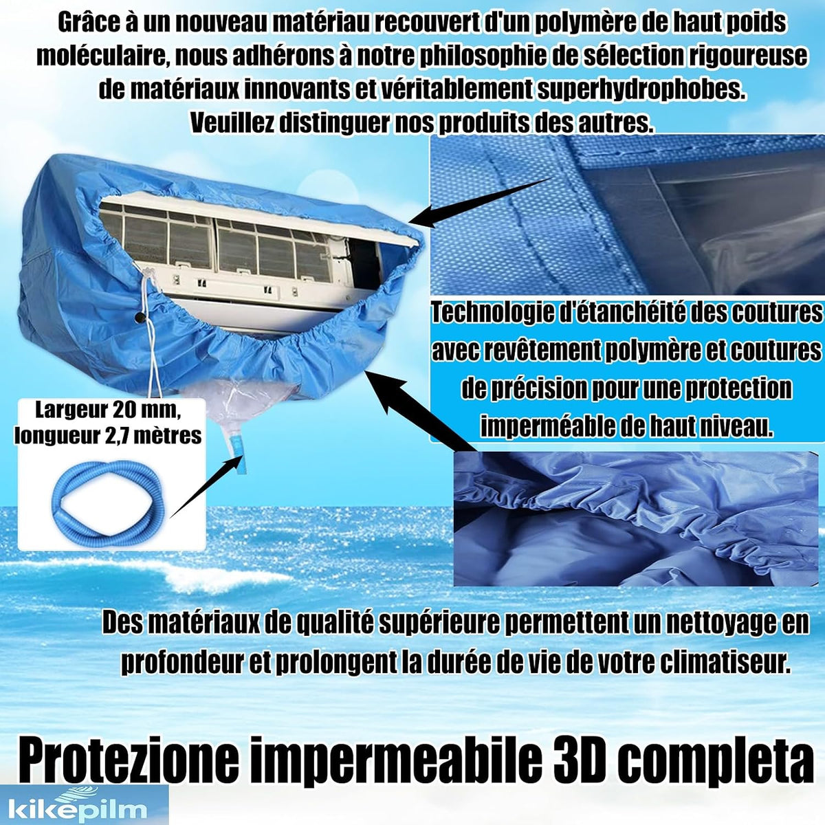  Kit De Nettoyage En Profondeur Pour Le Nettoyage De Climatiseur, Sac De Nettoyage De Climatiseur Avec Tuyau D'eau (13 Pièces, Grand, Bleu Ciel)
