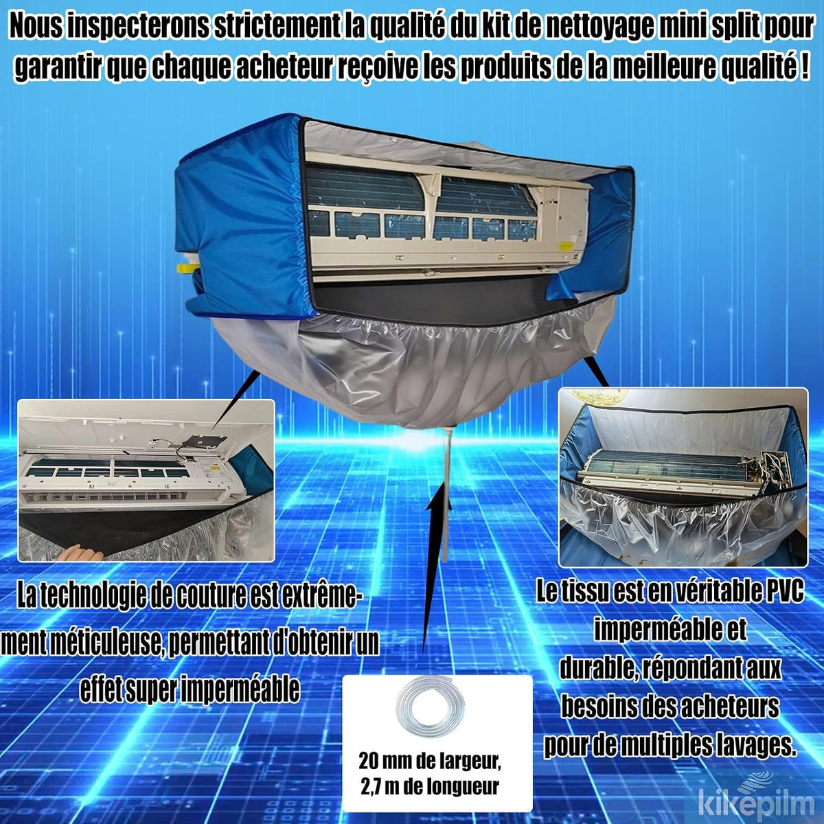  Kit De Nettoyage Pour Climatiseur Split(Panneaux Latéraux Améliorés), Avec Un Espace Supplémentaire Sac De Nettoyage Pour Climatiseur Split(bleu Et Blanc, Petit, 18 Pièces)