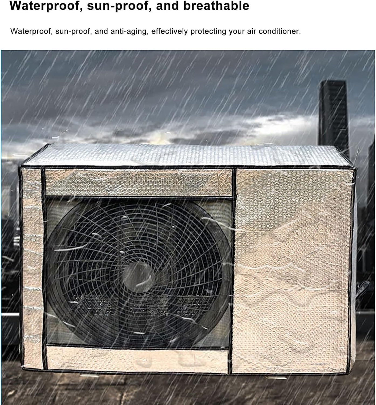  Housse Climatiseur Extérieur, Cache Clim Protection Caisson Anti Bruit Pompe à Chaleur, Isolation Thermique, Imperméable, Film Aluminium Épais(84 * 59 * 32cm)