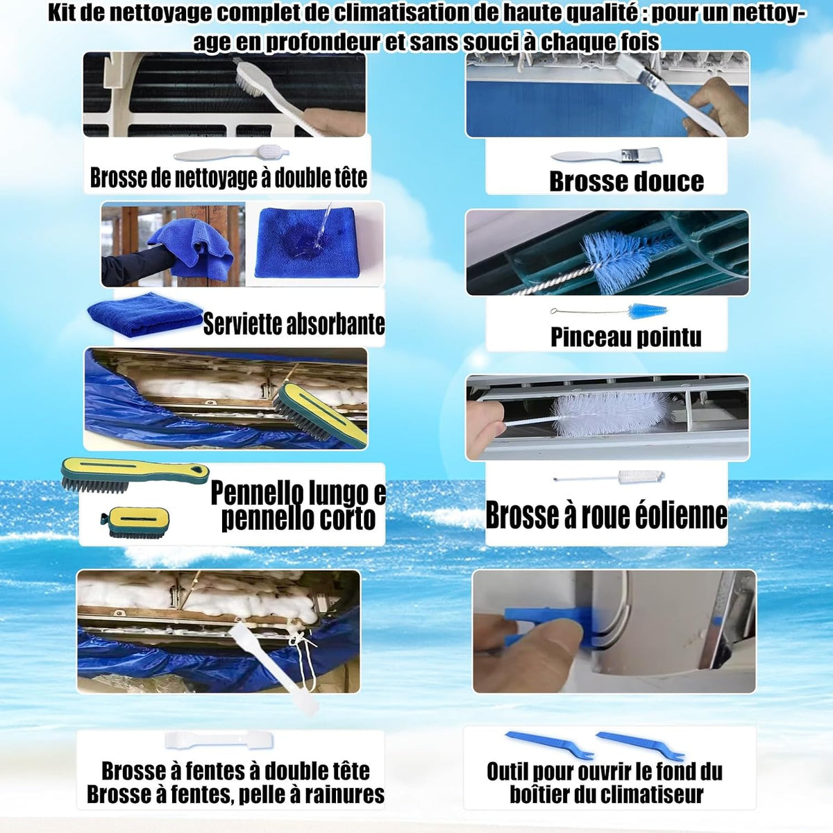  Kit De Nettoyage En Profondeur Pour Le Nettoyage De Climatiseur, Sac De Nettoyage De Climatiseur Avec Tuyau D'eau (13 Pièces, Grand, Bleu Ciel)