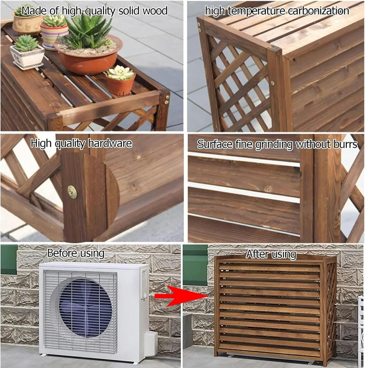 GENERIC Housse En Bois Pour Climatiseur Extérieur Et Support De Fleurs En Bois Massif Pour Unités De Climatisation, écran De Jardin Et Cache-radiateur, Solution élégante De Climatisation Extérieure