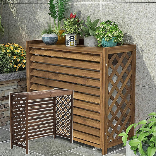 GENERIC Housse De Climatiseur D'extérieur En Bois Et Support De Fleurs à Persiennes En Bois Massif élégant Protecteur De Climatiseur Cache-radiateur à Vapeur Support D'affichage Multifonction