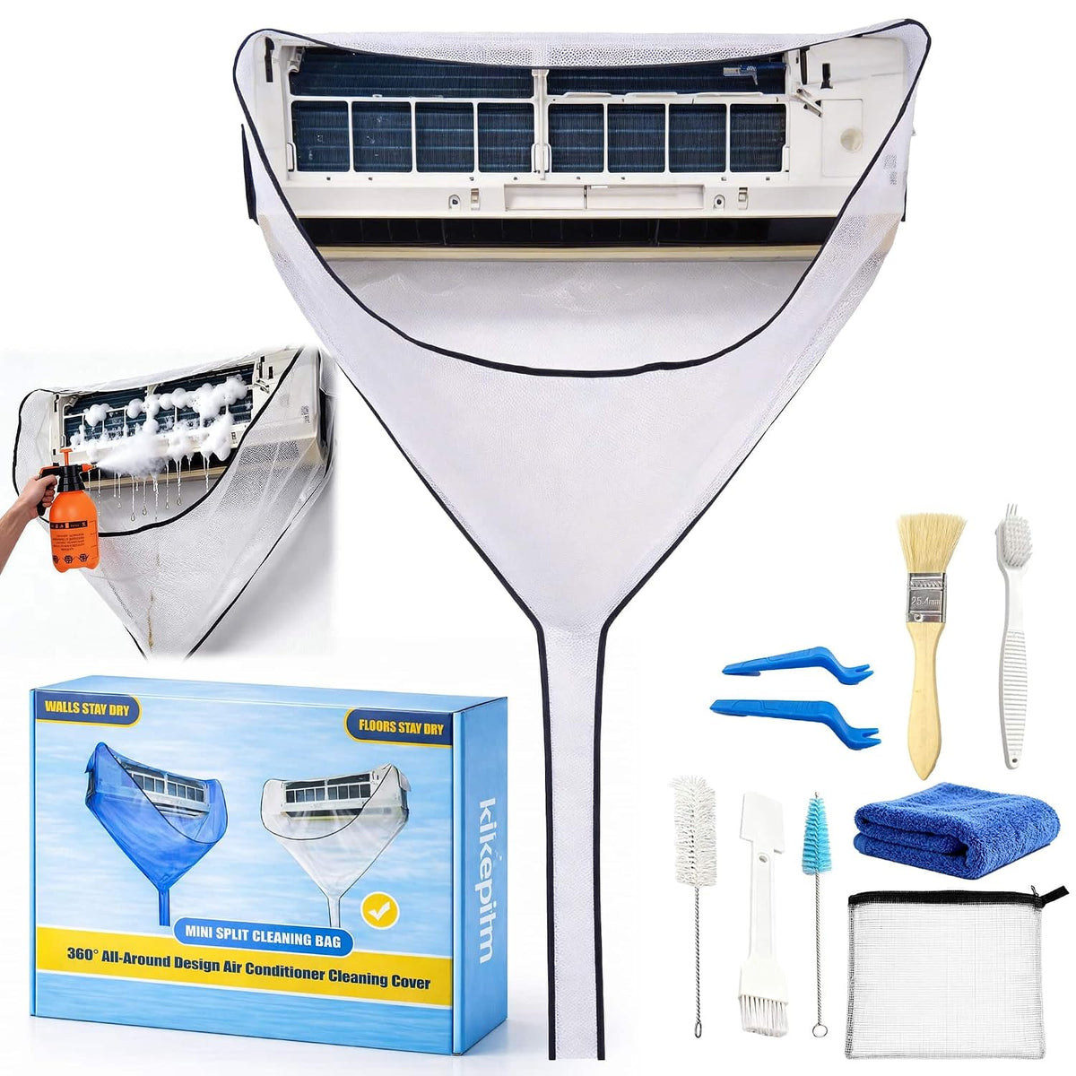  Kit Nettoyage Climatisation Split, Kit Entretien Climatisation Pour Nettoyage De Climatiseur Et Nettoyage Climatisation Maison, Bache Nettoyage Clim, Bleu Grand