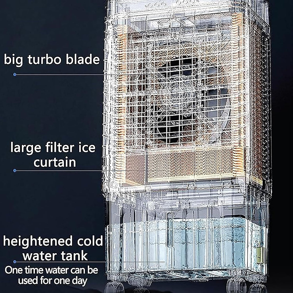  Climatiseur Portable, Rafraîchisseur D'air Par évaporation à 3 Vitesses, Réservoir D'eau De 80 L, Diffusion D'air Grand Angle De 120°, Portée De Refroidissement De 20 M,