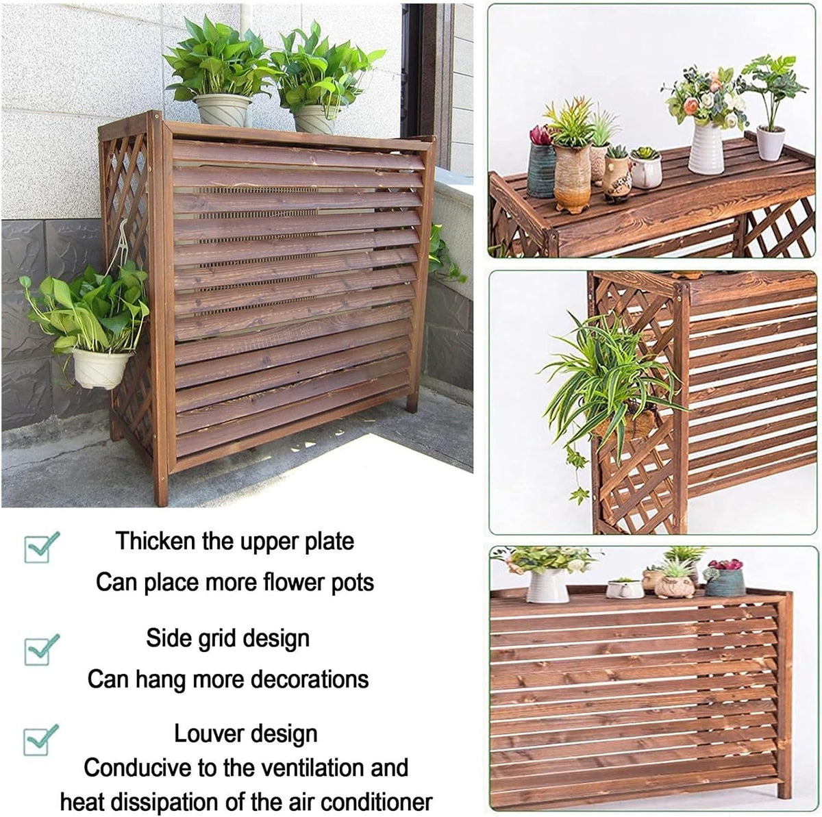 GENERIC Housse De Protection En Bois Pour Climatiseur - Brise-vue - Support De Fleurs Robuste - Protection Pour Unité Extérieure - Décoration De Jardin, Balcon - Support Pour Plantes - Design Résistant Aux