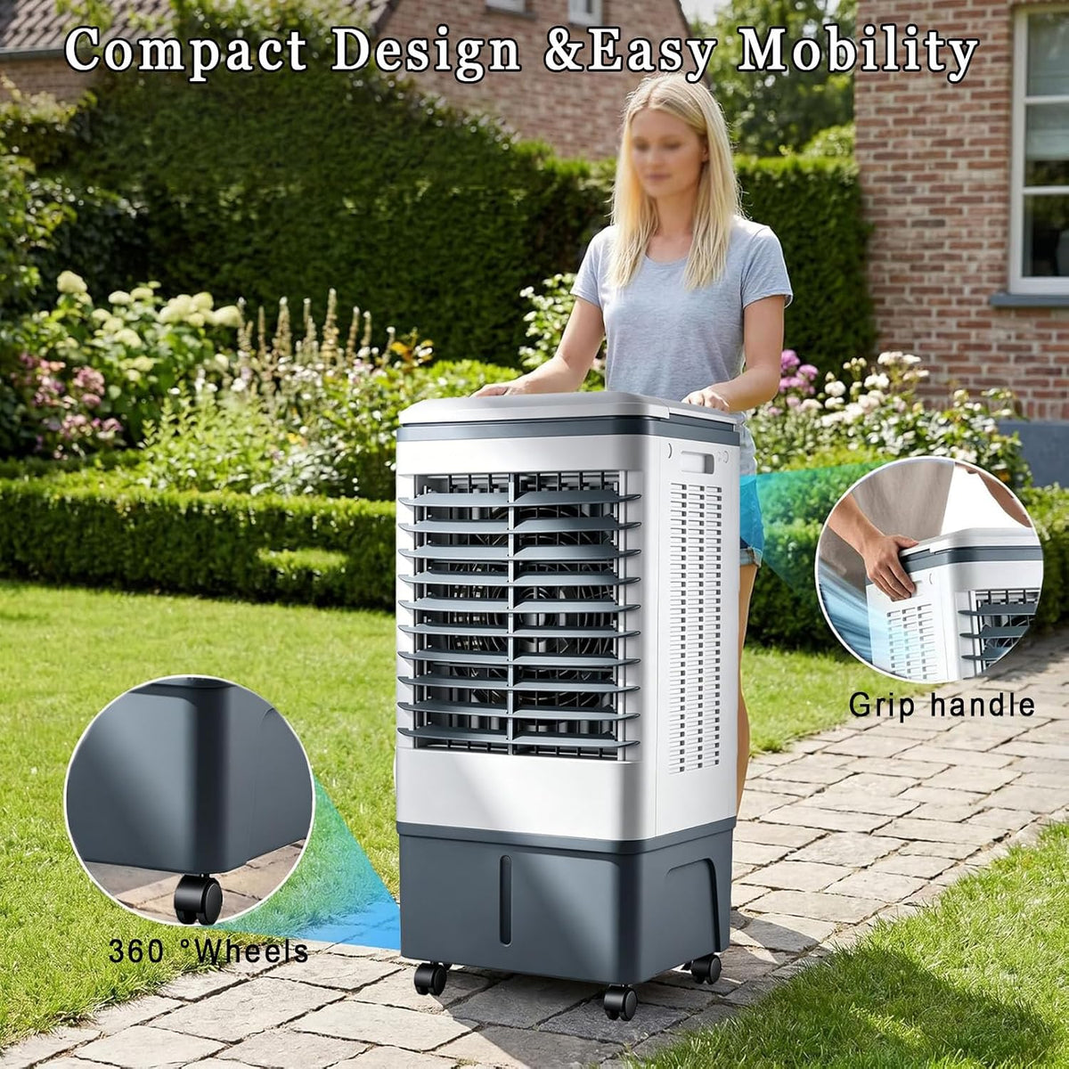 GENERIC Refroidisseur D'air Portable à évaporation De 2100 CFM, Avec Télécommande, Réservoir D'eau De 37 Litres, 3 Vitesses, 2 Blocs De Glace, Minuterie De 7,5 H, Oscillation Pour Intérieur Et Extérieur