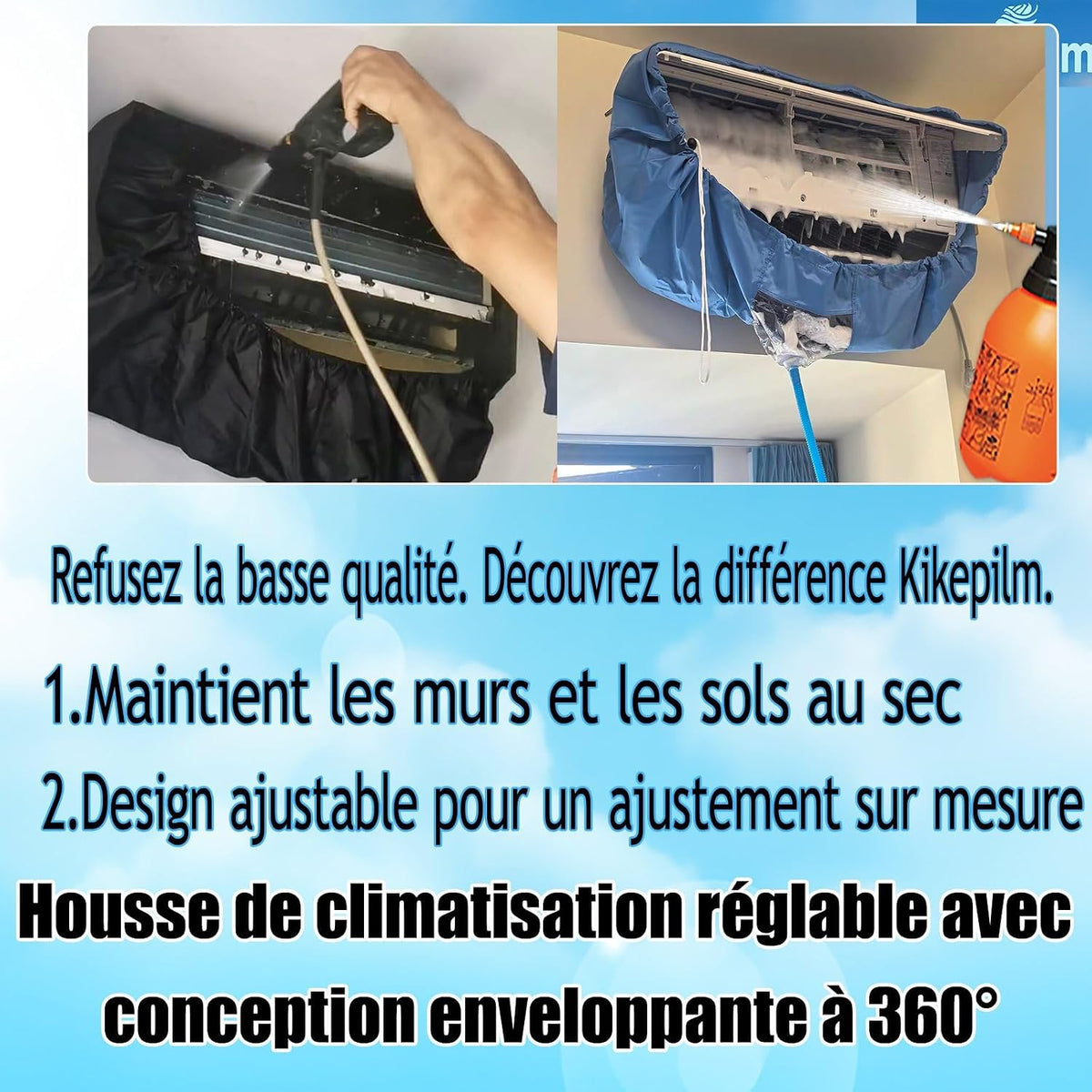  Kit De Nettoyage En Profondeur Pour Le Nettoyage De Climatiseur, Sac De Nettoyage De Climatiseur Avec Tuyau D'eau (13 Pièces, Grand, Bleu Ciel)
