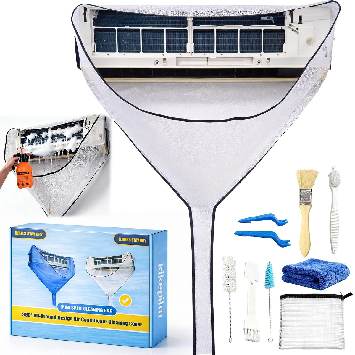  Kit Nettoyage Climatisation Split, Kit Entretien Climatisation Pour Nettoyage De Climatiseur Et Nettoyage Climatisation Maison, Bache Nettoyage Clim, Bleu Grand