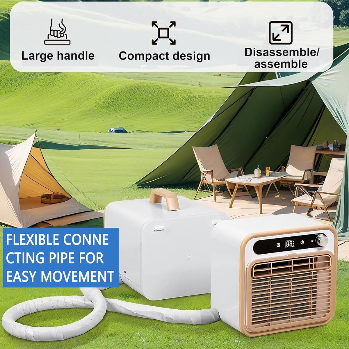 GENERIC Climatiseur Split Portable 5000 Btu, Unité De Climatisation De Camping Silencieuse Avec WiFi Et Télécommande, Minuterie De 12 H Et Débit D’Air De 130 M³/h, Rafraîchisseur D’Air Sans Tuyau Pou 1m Tube
