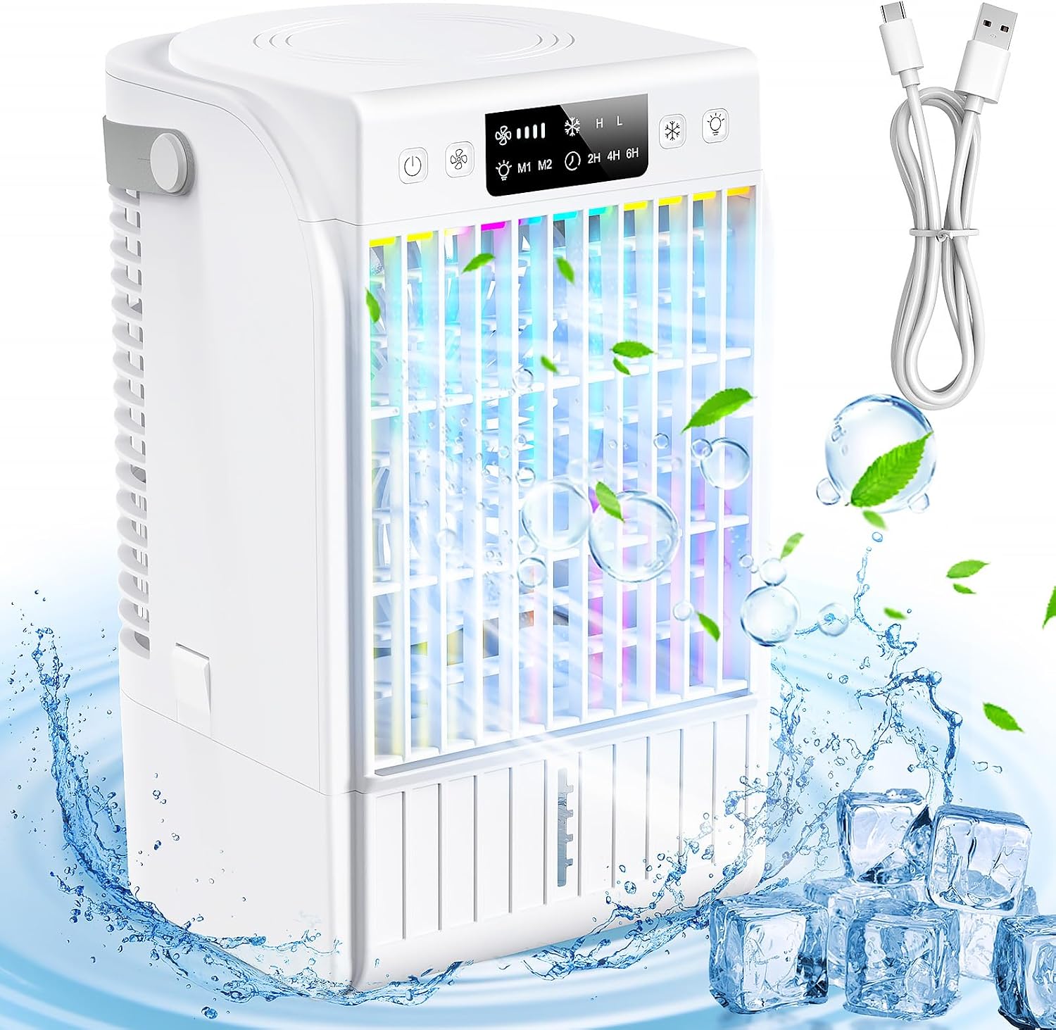  Climatiseur Portable, Refroidisseur D'air Portable De 1500 Ml, 4 Vitesses De Vent Et 2 Modes De Pulvérisation, Ventilateur De Refroidissement Personnel Avec Minuterie De 2 à 6 Heures Et Veilleuse 7