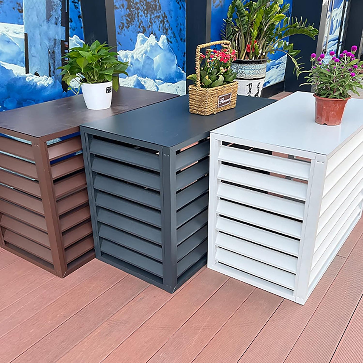  Housse De Climatiseur Toutes Saisons Et Clôture D'intimité Décoratives Antivol Pour Unités Extérieures, Protection De Climatisation Divisée Résistante Aux Intempéries, Design Respectueux Du Jardin
