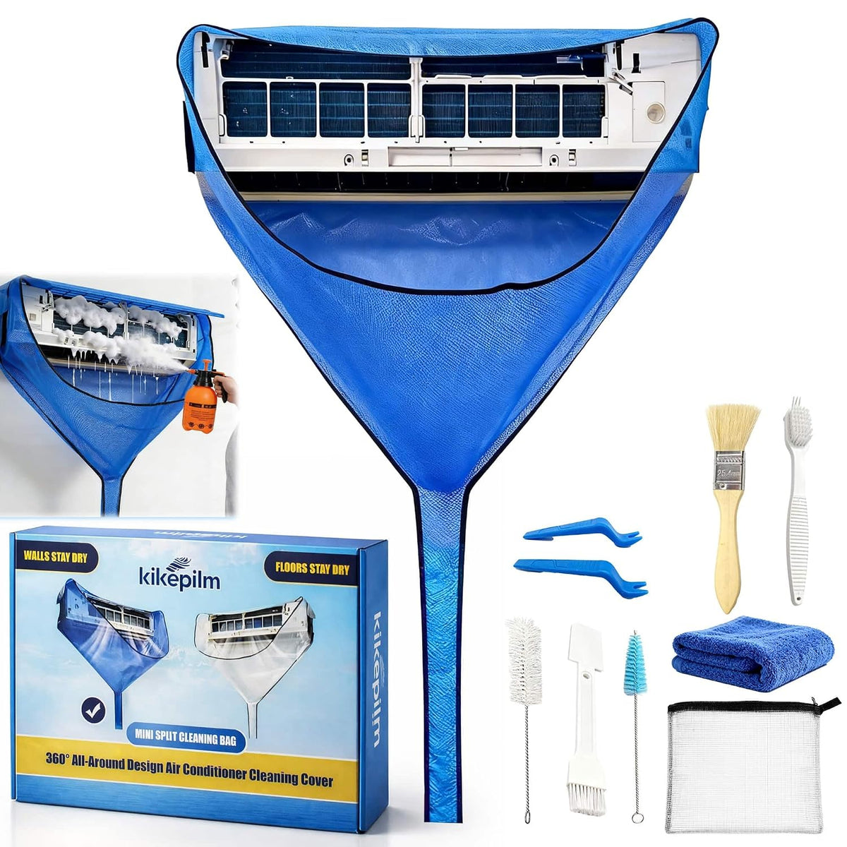  Kit Nettoyage Climatisation Split, Kit Entretien Climatisation Pour Nettoyage De Climatiseur Et Nettoyage Climatisation Maison, Bache Nettoyage Clim, Bleu Grand