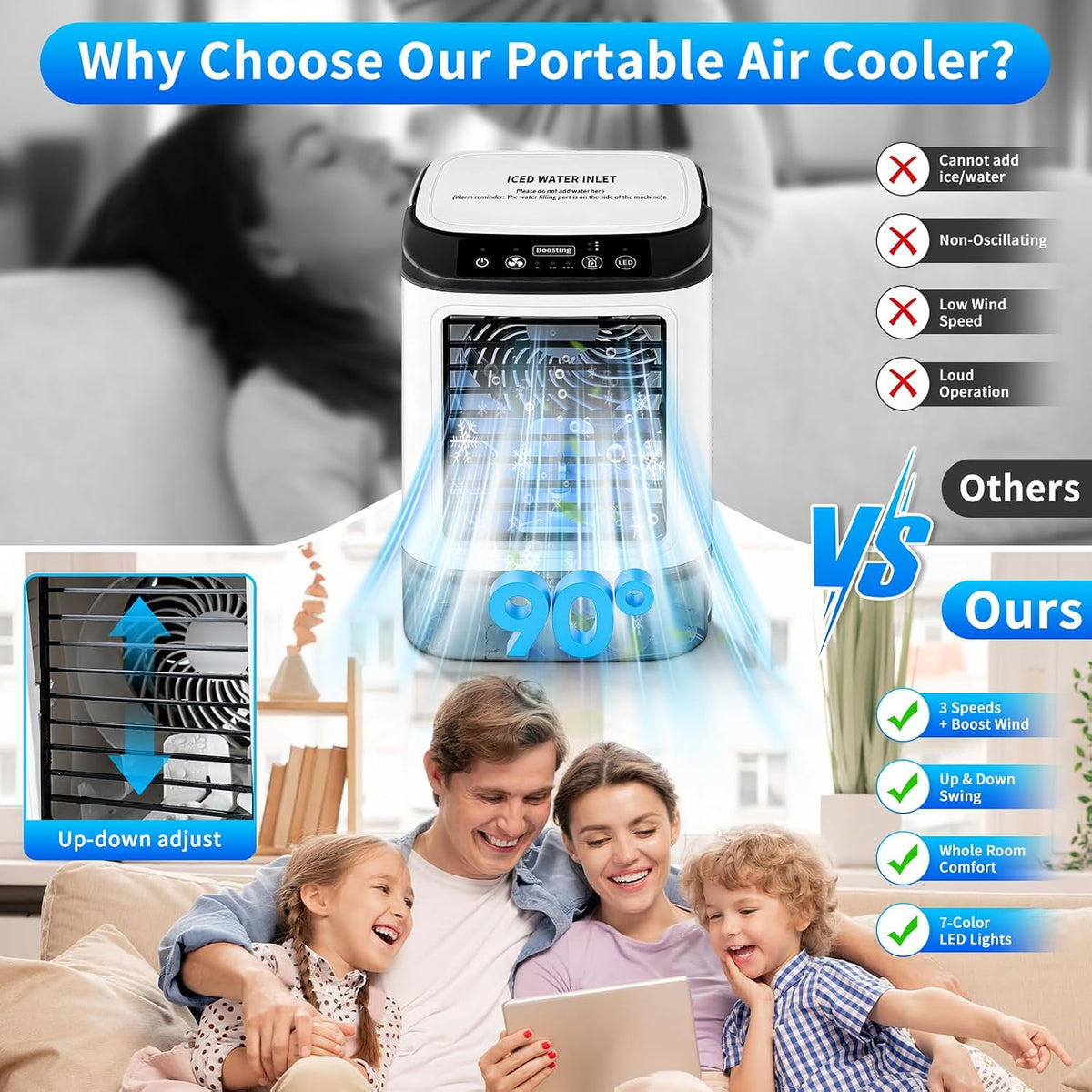 GENERIC Mini Climatiseur Portable, Refroidisseur D'air Personnel Avec Vitesses, Modes Brume, Réservoir D'eau, Boîte à Glace, Petit Climatiseur Rechargeable Pour Chambre, Bureau Et Voyage