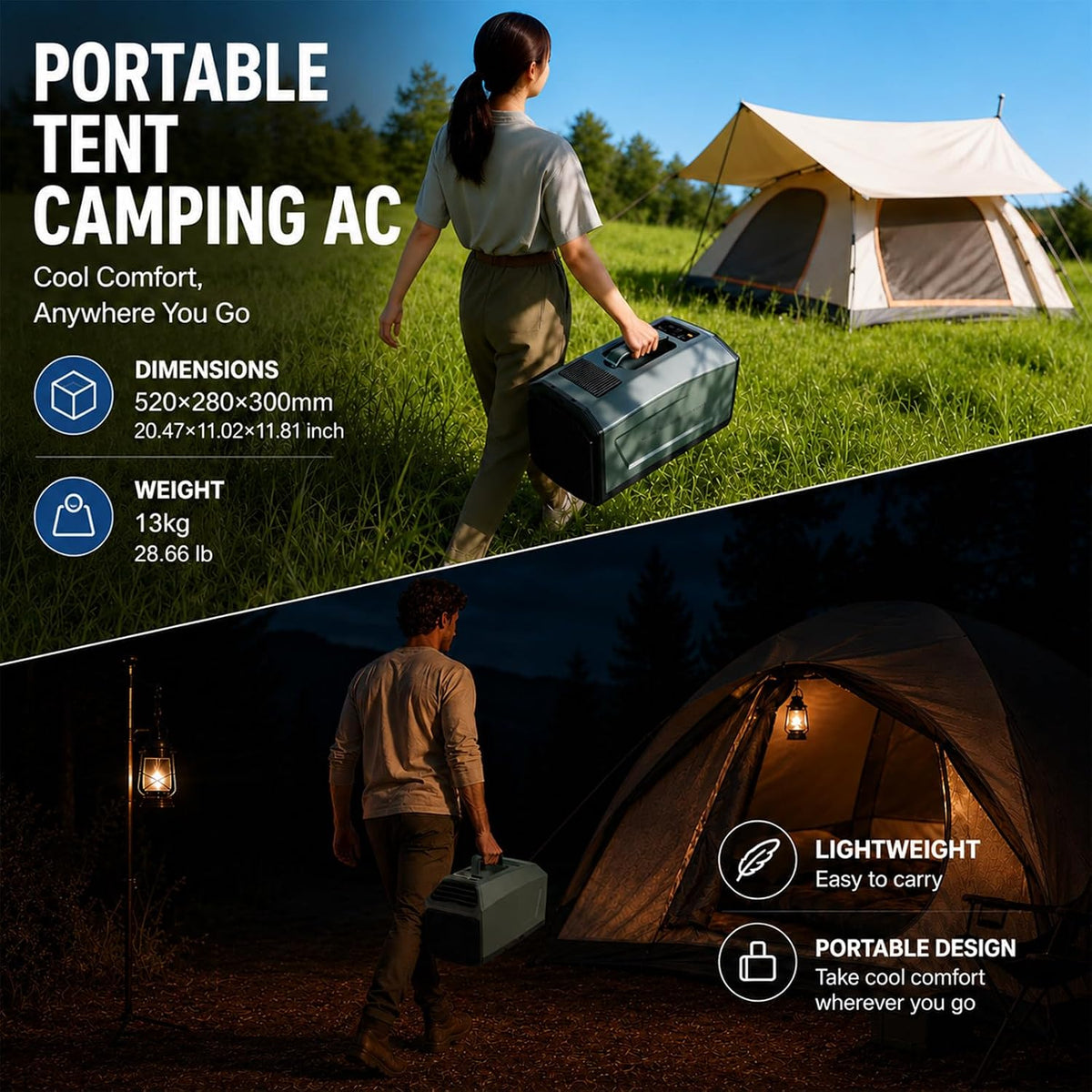  Climatiseur Portable 4500/5100 Btu, Silencieux, Avec Télécommande, 10㎡ /108 Sq.ft,pour Tente, Camping-Car, Fourgon Aménagé, Intérieur Et Extérieur. Faible Consommation 220VAC