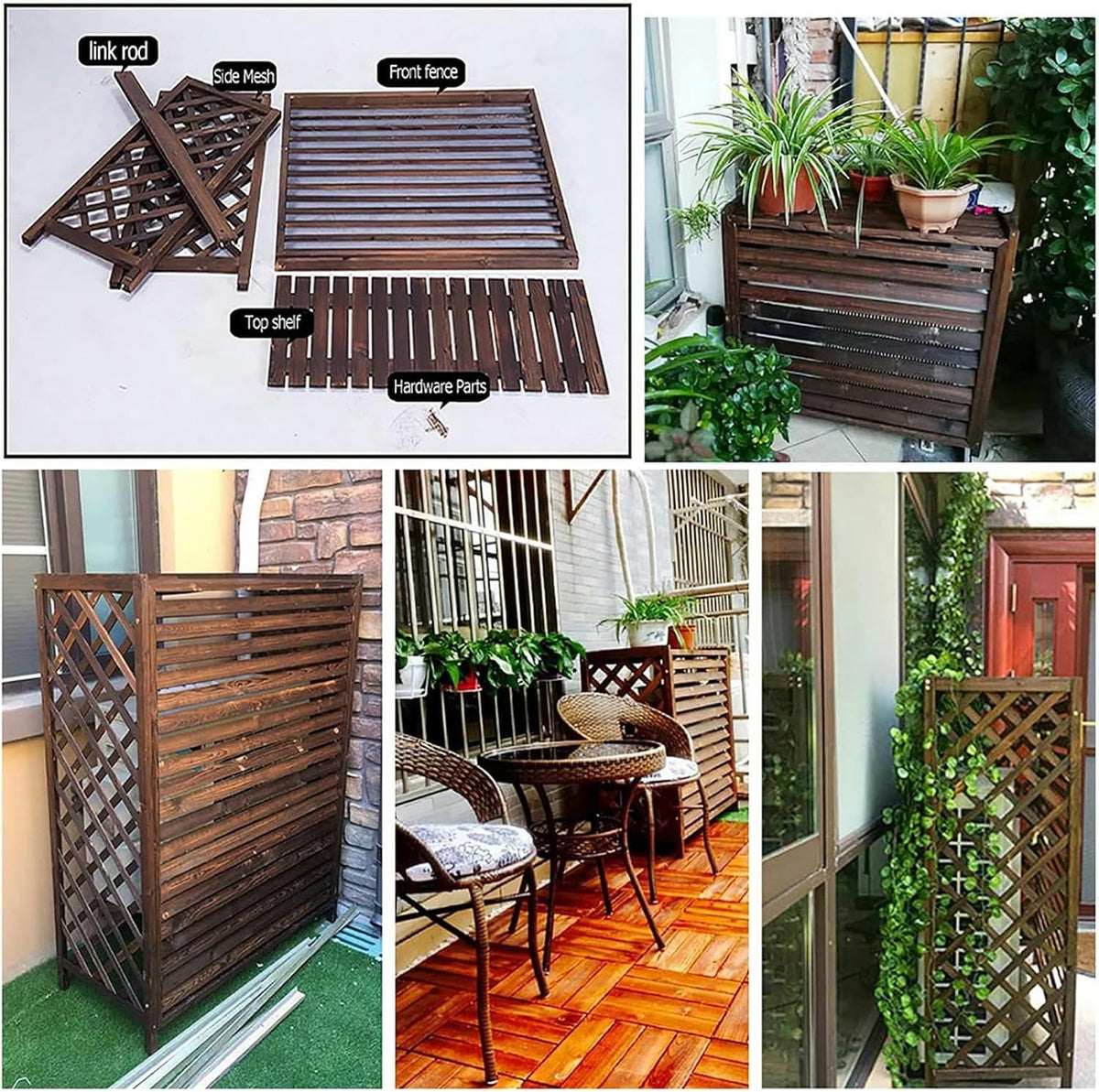 GENERIC Housse En Bois Pour Climatiseur Extérieur Et Support De Fleurs En Bois Massif Pour Unités De Climatisation, écran De Jardin Et Cache-radiateur, Solution élégante De Climatisation Extérieure