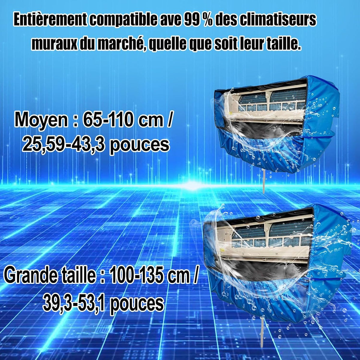  Kit De Nettoyage Pour Climatiseur Split(Panneaux Latéraux Améliorés), Avec Un Espace Supplémentaire Sac De Nettoyage Pour Climatiseur Split(Bleu Foncé, Grand, 18 Pièces)