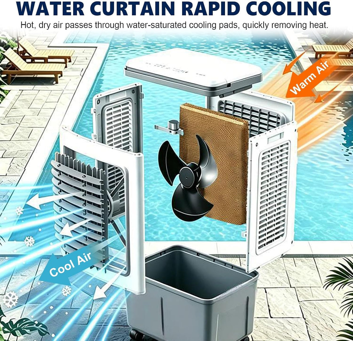 GENERIC Refroidisseur D'air Et Ventilateur Portables, Roulettes Roulantes à 360°, Oscillation à 120°, Réservoir De 20 L, 3 Vitesses, Refroidissement De 1177 CFM, Idéal For Appartement Et Bureau